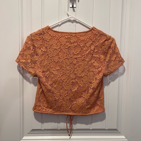 🧁GUESS Orange Floral Lace Mesh Tie Top Coquette Office Spring Cottagecore Boho - Picture 8 of 10